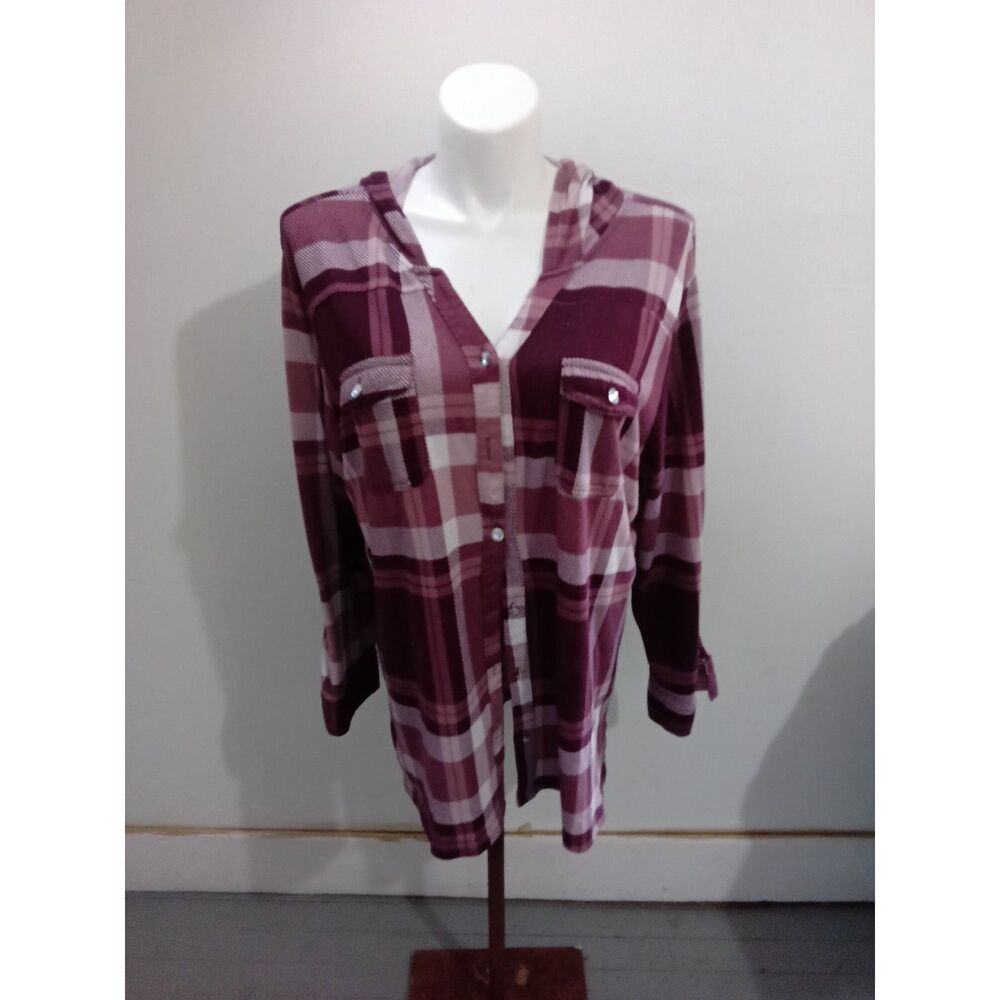 New York Laundry Purple Plaid Hooded Tunic Long Sleeve Size 3X